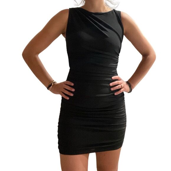 XS Abercrombie Ruched Black Mini Dress - Picture 3 of 13
